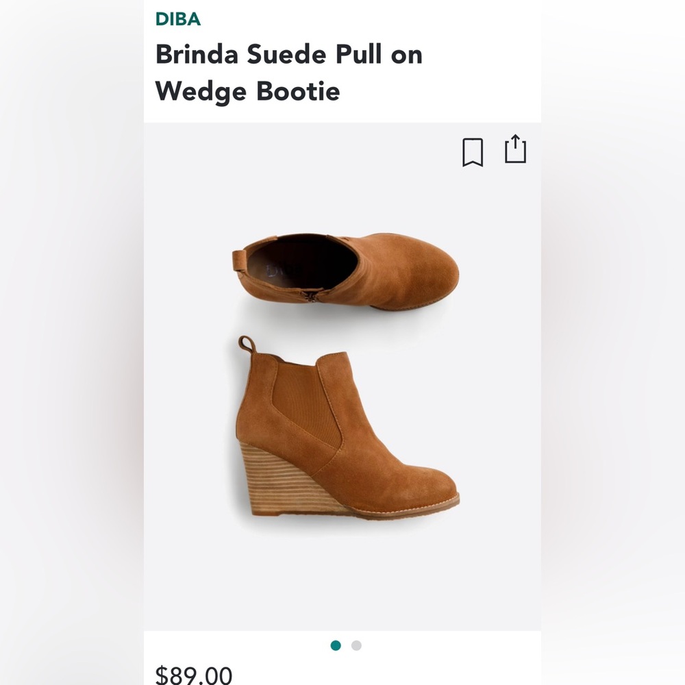 DIBA Brinda Suede Pull on Wedge Bootie Sz10 Cognac